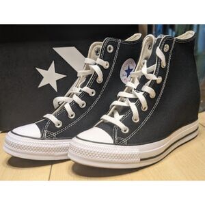 Converse Chuck Taylor All Star Black Wedge Platform Hi Top Shoes Women's 9.5 NIB